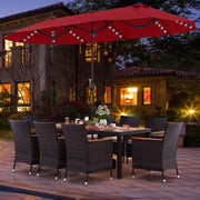 Costway - 11 Pieces Patio Dining Set with 15 Feet Double-Sided Patio Umbrella and Base-Wine