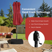 Costway - 11 Pieces Patio Dining Set with 15 Feet Double-Sided Patio Umbrella and Base-Wine
