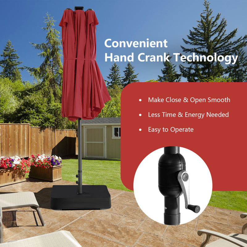 Costway - 11 Pieces Patio Dining Set with 15 Feet Double-Sided Patio Umbrella and Base-Wine