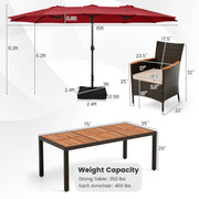 Costway - 11 Pieces Patio Dining Set with 15 Feet Double-Sided Patio Umbrella and Base-Wine
