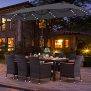 Costway - 11 Pieces Patio Dining Set with 15 Feet Double-Sided Patio Umbrella and Base-Gray