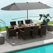 Costway - 11 Pieces Patio Dining Set with 15 Feet Double-Sided Patio Umbrella and Base-Gray