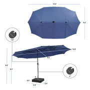 Costway - 11 Pieces Patio Dining Set with 15 Feet Double-Sided Patio Umbrella Base Included-Navy