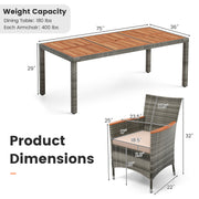 Costway - 11 Pieces Patio Dining Set with 15 Feet Double-Sided Patio Umbrella Base Included-Navy