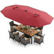Costway - 11 Pieces Patio Dining Set with 15 Feet Double-Sided Patio Umbrella Base Included-Wine