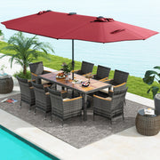 Costway - 11 Pieces Patio Dining Set with 15 Feet Double-Sided Patio Umbrella Base Included-Wine