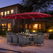 Costway - 11 Pieces Patio Dining Set with 15 Feet Double-Sided Patio Umbrella Base Included-Wine