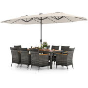 Costway - 11 Pieces Patio Dining Set with 15 Feet Double-Sided Patio Umbrella Base Included-Beige
