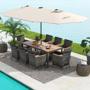 Costway - 11 Pieces Patio Dining Set with 15 Feet Double-Sided Patio Umbrella Base Included-Beige