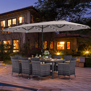 Costway - 11 Pieces Patio Dining Set with 15 Feet Double-Sided Patio Umbrella Base Included-Beige
