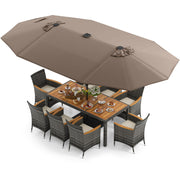 Costway - 11 Pieces Patio Dining Set with 15 Feet Double-Sided Patio Umbrella Base Included-Tan