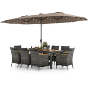 Costway - 11 Pieces Patio Dining Set with 15 Feet Double-Sided Patio Umbrella Base Included-Tan