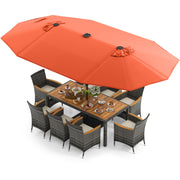 Costway - 11 Pieces Patio Dining Set with 15 Feet Double-Sided Patio Umbrella Base Included-Orange