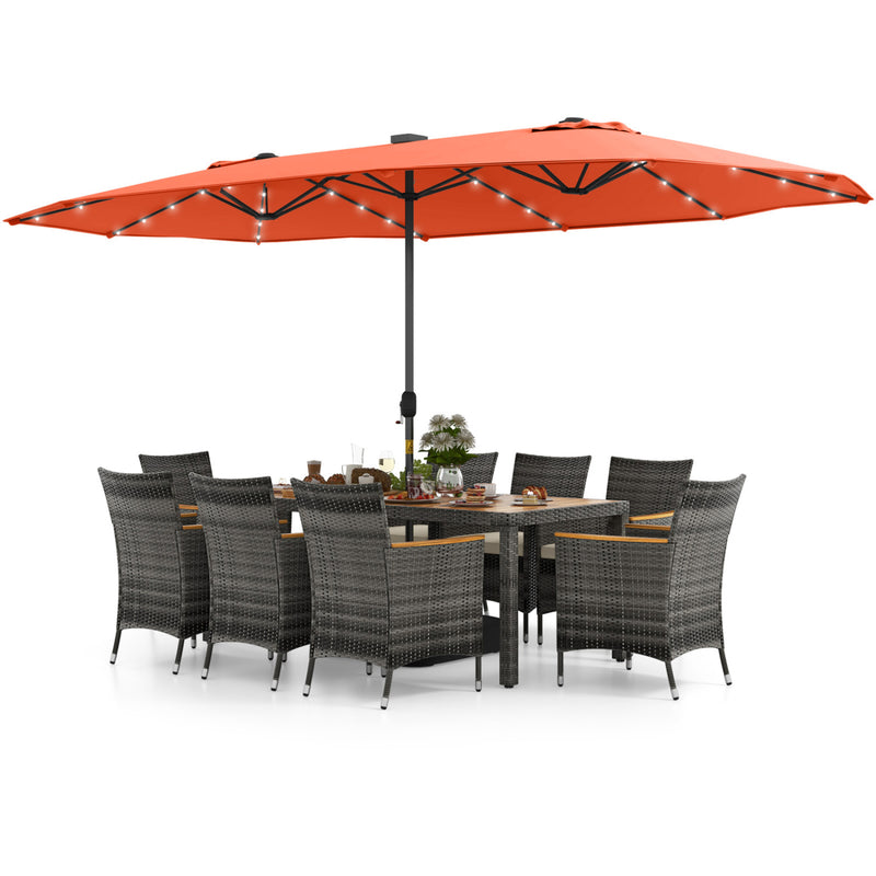 Costway - 11 Pieces Patio Dining Set with 15 Feet Double-Sided Patio Umbrella Base Included-Orange