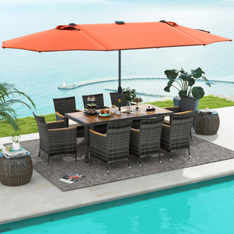 Costway - 11 Pieces Patio Dining Set with 15 Feet Double-Sided Patio Umbrella Base Included-Orange