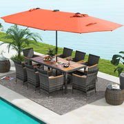 Costway - 11 Pieces Patio Dining Set with 15 Feet Double-Sided Patio Umbrella Base Included-Orange