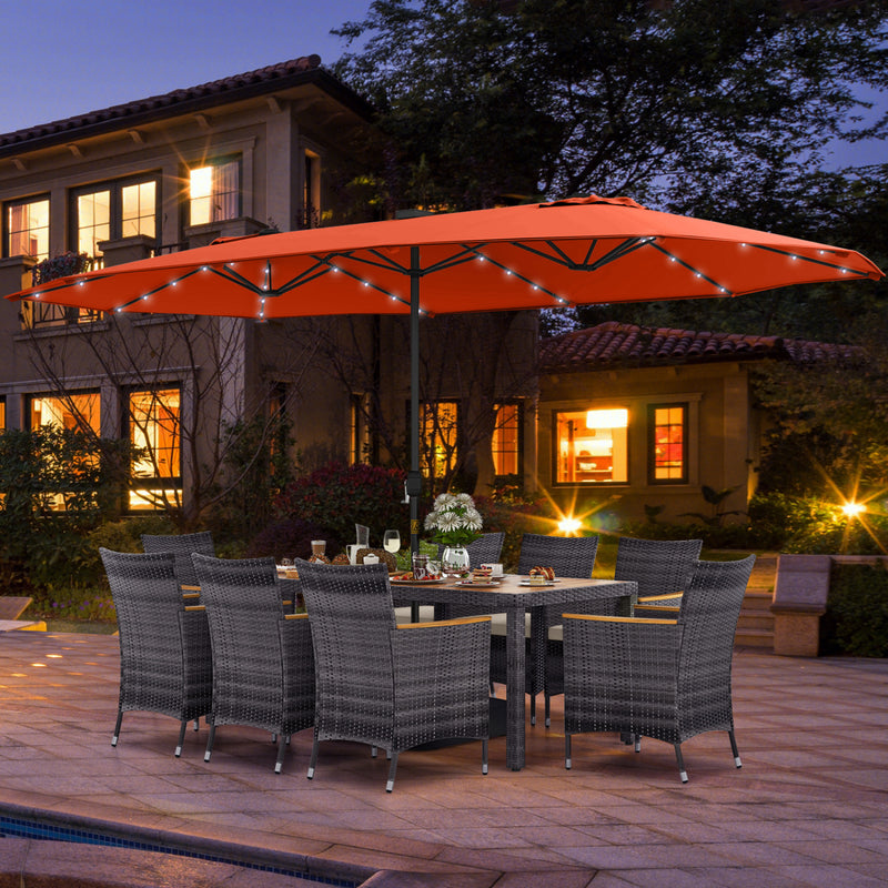 Costway - 11 Pieces Patio Dining Set with 15 Feet Double-Sided Patio Umbrella Base Included-Orange