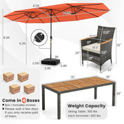 Costway - 11 Pieces Patio Dining Set with 15 Feet Double-Sided Patio Umbrella Base Included-Orange