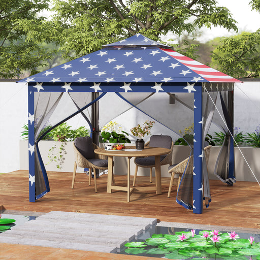 Costway - 11 x 11 Feet 2-Tier Pop-Up Gazebo Tent Portable Canopy Shelter Carry Bag Mesh-Blue