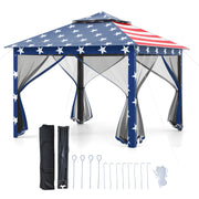 Costway - 11 x 11 Feet 2-Tier Pop-Up Gazebo Tent Portable Canopy Shelter Carry Bag Mesh-Blue