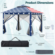 Costway - 11 x 11 Feet 2-Tier Pop-Up Gazebo Tent Portable Canopy Shelter Carry Bag Mesh-Blue