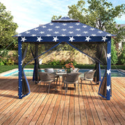 Costway - 11 x 11 Feet 2-Tier Pop-Up Gazebo Tent Portable Canopy Shelter Carry Bag Mesh-Blue
