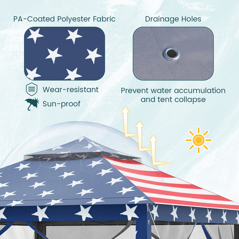 Costway - 11 x 11 Feet 2-Tier Pop-Up Gazebo Tent Portable Canopy Shelter Carry Bag Mesh-Blue