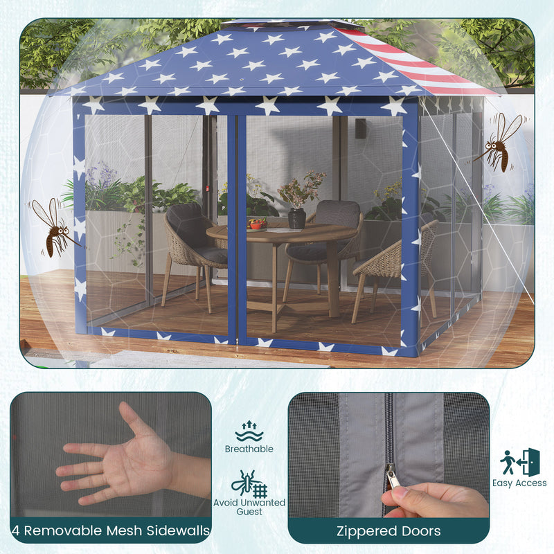 Costway - 11 x 11 Feet 2-Tier Pop-Up Gazebo Tent Portable Canopy Shelter Carry Bag Mesh-Blue
