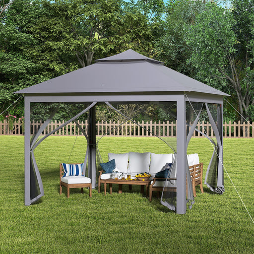 Costway - 11 x 11 Feet 2-Tier Pop-Up Gazebo Tent Portable Canopy Shelter Carry Bag Mesh-Gray