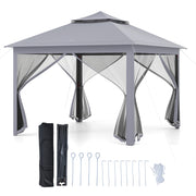 Costway - 11 x 11 Feet 2-Tier Pop-Up Gazebo Tent Portable Canopy Shelter Carry Bag Mesh-Gray