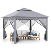 Costway - 11 x 11 Feet 2-Tier Pop-Up Gazebo Tent Portable Canopy Shelter Carry Bag Mesh-Gray