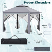 Costway - 11 x 11 Feet 2-Tier Pop-Up Gazebo Tent Portable Canopy Shelter Carry Bag Mesh-Gray