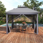 Costway - 11 x 11 Feet 2-Tier Pop-Up Gazebo Tent Portable Canopy Shelter Carry Bag Mesh-Gray