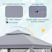 Costway - 11 x 11 Feet 2-Tier Pop-Up Gazebo Tent Portable Canopy Shelter Carry Bag Mesh-Gray