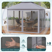 Costway - 11 x 11 Feet 2-Tier Pop-Up Gazebo Tent Portable Canopy Shelter Carry Bag Mesh-Gray