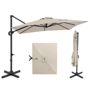 Costway - 11 x 9 FT Cantilever Patio Umbrella with 360° Rotation and Easy Tilt Adjustment-Beige