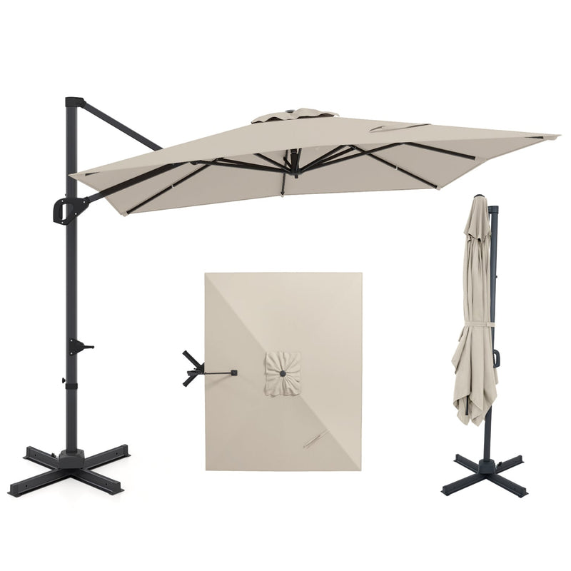 Costway - 11 x 9 FT Cantilever Patio Umbrella with 360° Rotation and Easy Tilt Adjustment-Beige