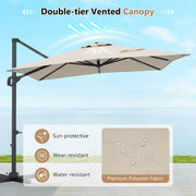 Costway - 11 x 9 FT Cantilever Patio Umbrella with 360° Rotation and Easy Tilt Adjustment-Beige
