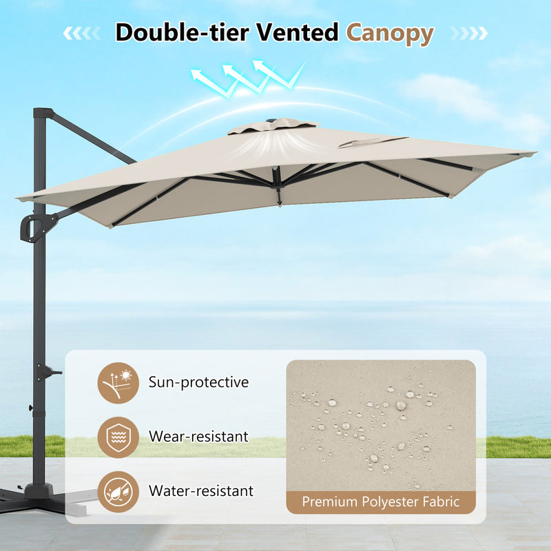Costway - 11 x 9 FT Cantilever Patio Umbrella with 360° Rotation and Easy Tilt Adjustment-Beige