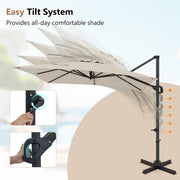 Costway - 11 x 9 FT Cantilever Patio Umbrella with 360° Rotation and Easy Tilt Adjustment-Beige