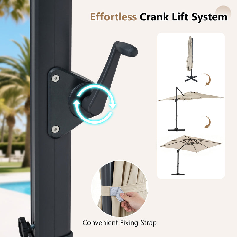 Costway - 11 x 9 FT Cantilever Patio Umbrella with 360° Rotation and Easy Tilt Adjustment-Beige