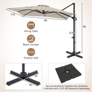 Costway - 11 x 9 FT Cantilever Patio Umbrella with 360° Rotation and Easy Tilt Adjustment-Beige