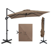 Costway - 11 x 9 FT Cantilever Patio Umbrella with 360° Rotation and Easy Tilt Adjustment-Brown