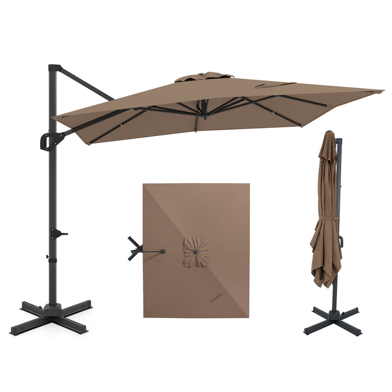 Costway - 11 x 9 FT Cantilever Patio Umbrella with 360° Rotation and Easy Tilt Adjustment-Brown