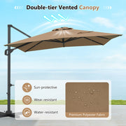 Costway - 11 x 9 FT Cantilever Patio Umbrella with 360° Rotation and Easy Tilt Adjustment-Brown