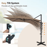 Costway - 11 x 9 FT Cantilever Patio Umbrella with 360° Rotation and Easy Tilt Adjustment-Brown