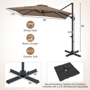 Costway - 11 x 9 FT Cantilever Patio Umbrella with 360° Rotation and Easy Tilt Adjustment-Brown