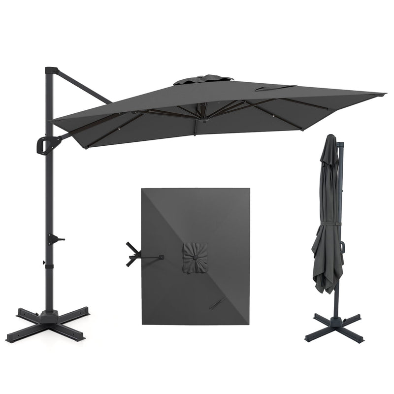 Costway - 11 x 9 FT Cantilever Patio Umbrella with 360° Rotation and Easy Tilt Adjustment-Gray