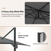 Costway - 11 x 9 FT Cantilever Patio Umbrella with 360° Rotation and Easy Tilt Adjustment-Gray