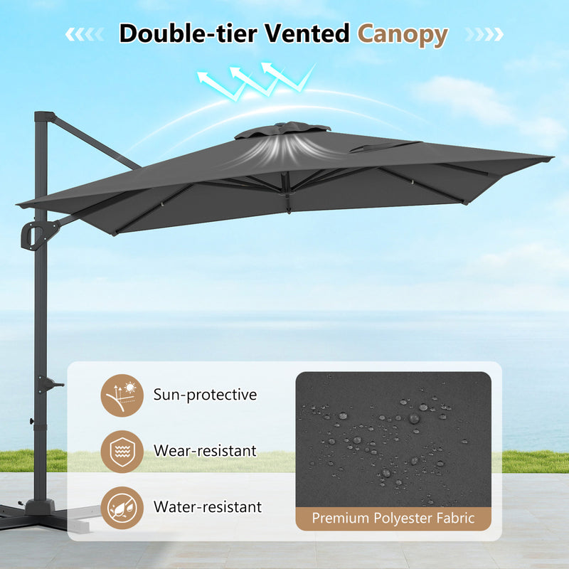 Costway - 11 x 9 FT Cantilever Patio Umbrella with 360° Rotation and Easy Tilt Adjustment-Gray